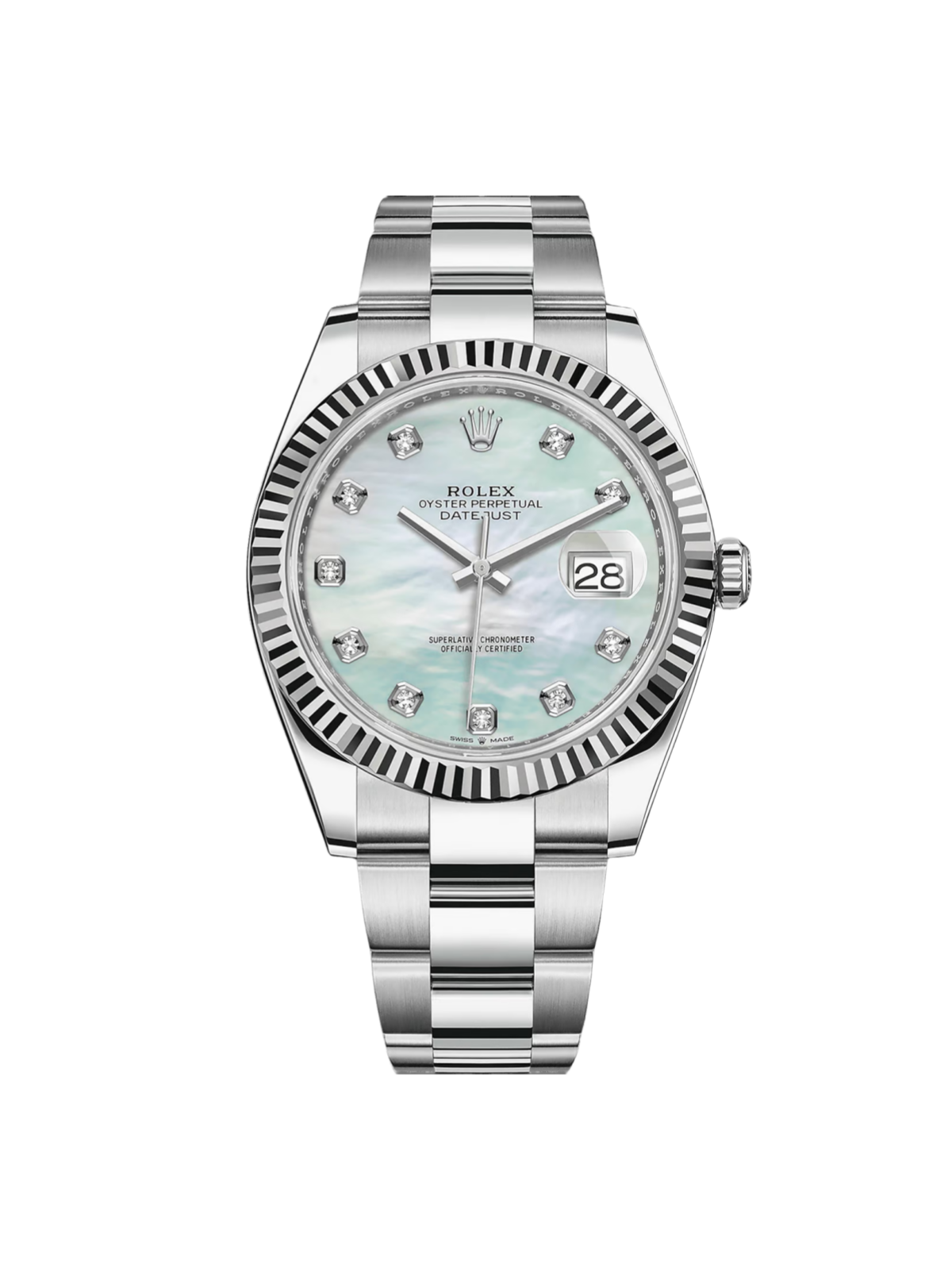 0A228866-396B-5F54-7233-4AA3A0942265 Rolex Datejust 41 Mother of Pearl Diamond Stainless Steel Fluted Oyster - 126334 - Image 1