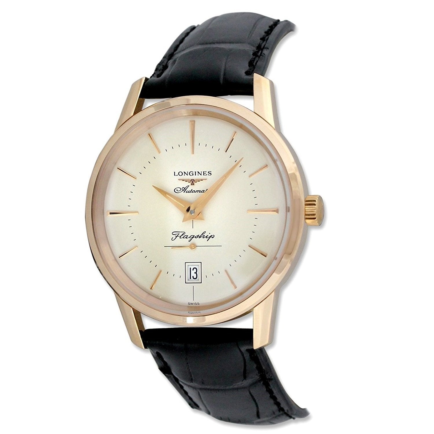 269A0F86-1FB7-0544-7D26-F4340E0E666B Longines Men's L47958782 18kt Rose Gold Automatic Black Leather Watch - Image 1