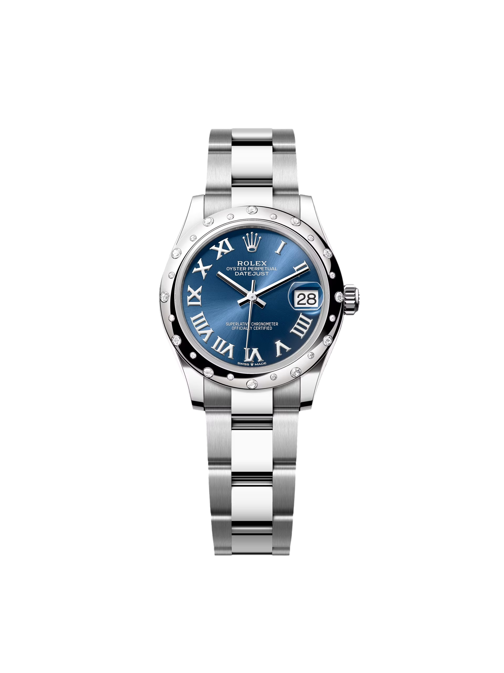 320D5034-3EFD-E792-5CBF-3659BE218C02 Rolex Datejust m278344-0035/0036 Bright Blue Dial 31mm Domed Diamond Oyster Watch - Image 1