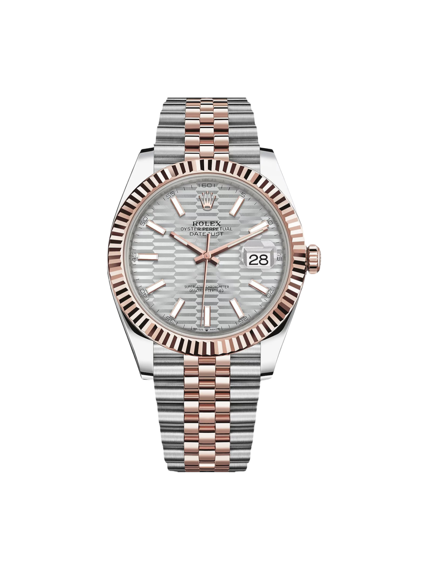 370325FA-99FF-21E2-4BB0-D3AC2F384580 Rolex Datejust 41mm 126331 Silver Fluted Motif Dial Two Tone Stainless Steel & 18K Rose Gold Jubilee Bracelet Men's Watch - Image 1