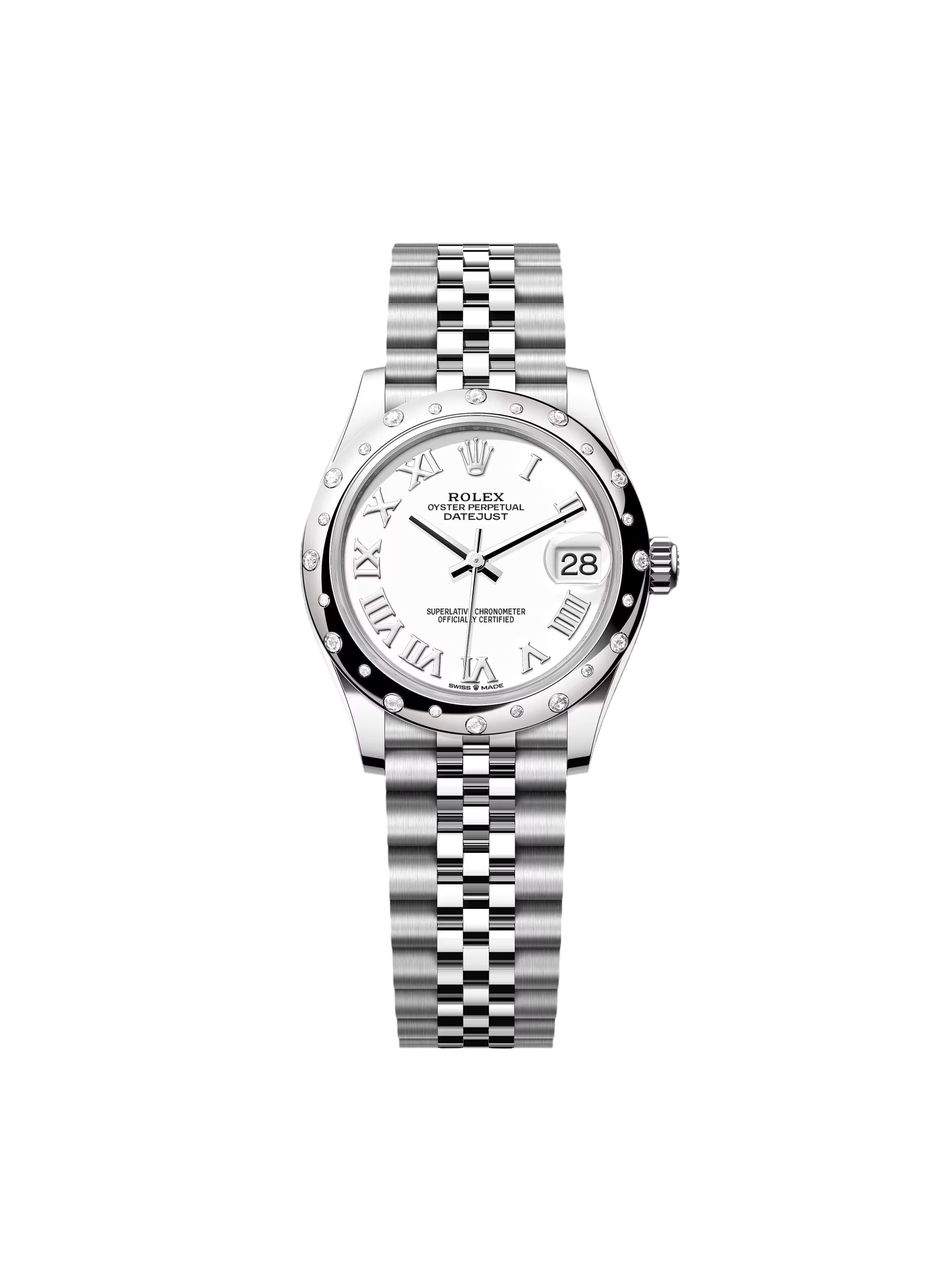 5722C28E-D650-6650-DAAB-6D3184FB6F11 Rolex Datejust m278344 White Dial 31mm Domed Diamond Oyster Watch - Image 1