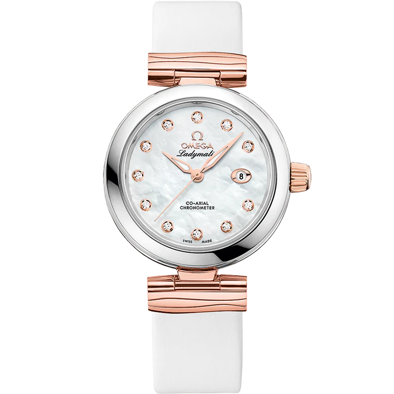 60416145-FB83-EC5C-8459-F1B933539892 Omega De Ville Ladymatic 34mm White Dial with Diamonds Stainless Steel Sedna™ 18k Rose Gold Strap 425.27.34.20.55.004 - Image 1