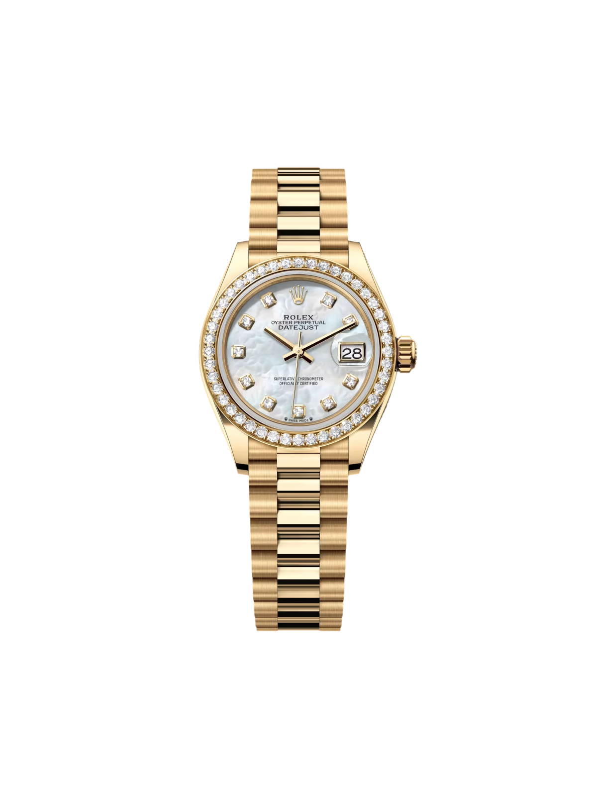 66697F60-0C22-502E-5F27-96C166AE85E4 Rolex Lady-Datejust 28mm 279138RBR White Mother-of-Pearl Dial President Bracelet Watch - Image 1