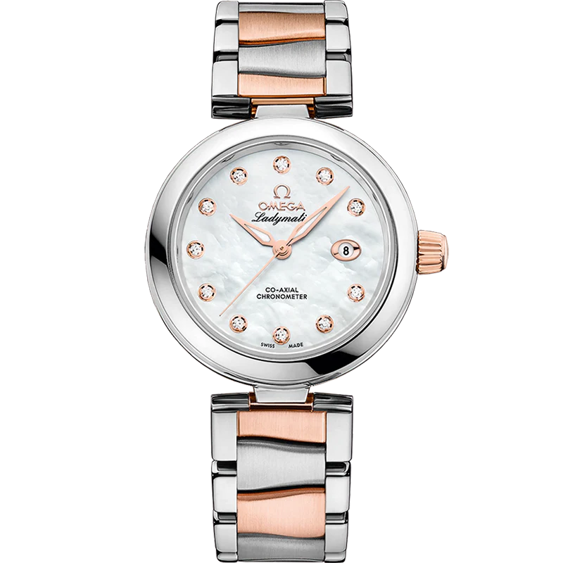 6813BCCE-5276-9AFB-BD72-29B3549A9E49 Omega De Ville Ladymatic 34mm White Dial with Diamonds Stainless Steel Sedna™ 18k Rose Gold Bracelet 425.25.34.20.55.004 - Image 1