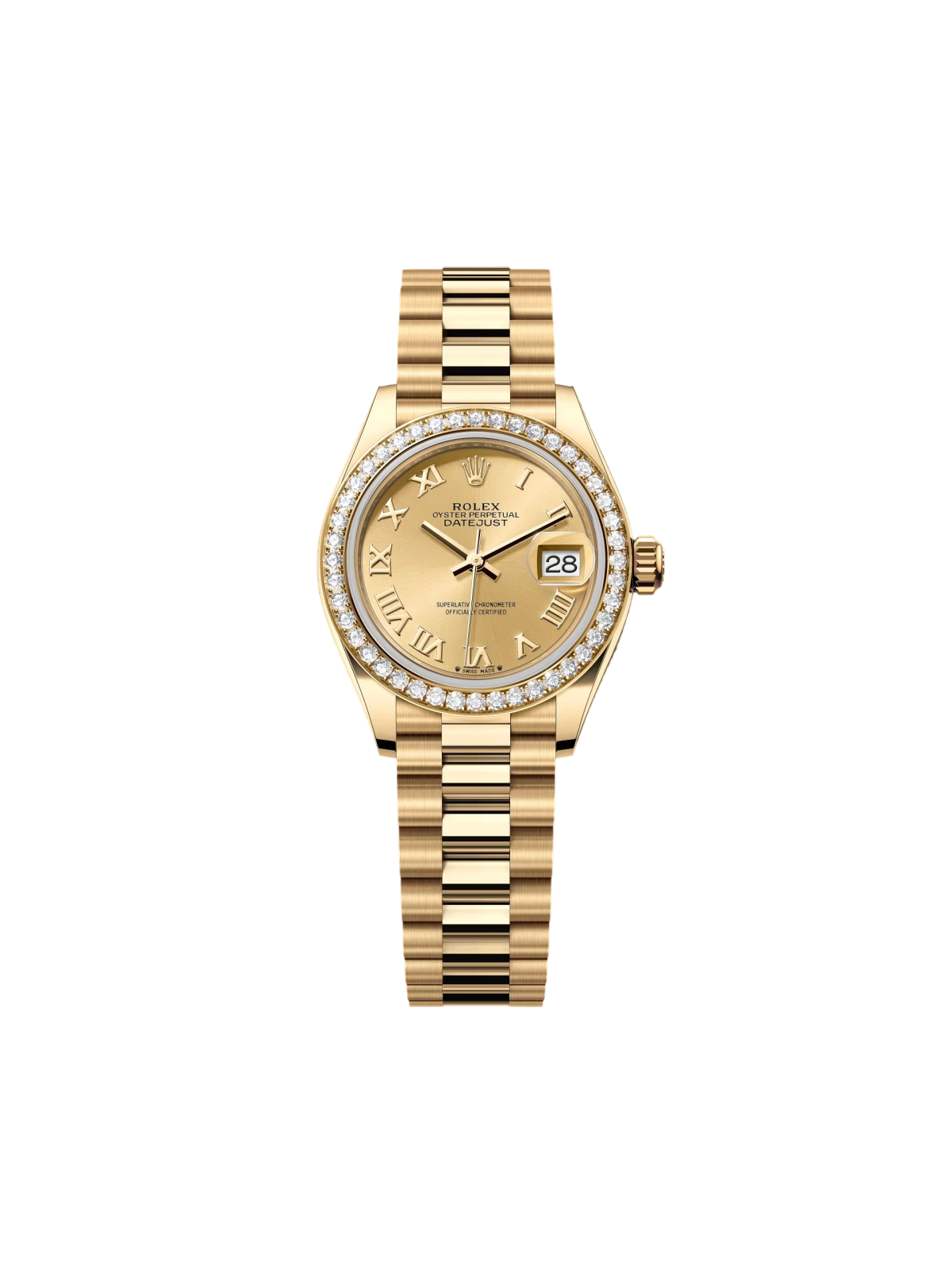 8457415D-BCE7-2BE7-2180-21E7ADDBBA00 Rolex Lady-Datejust 279138RBR Champagne 28mm Dial President Bracelet Watch - Image 1
