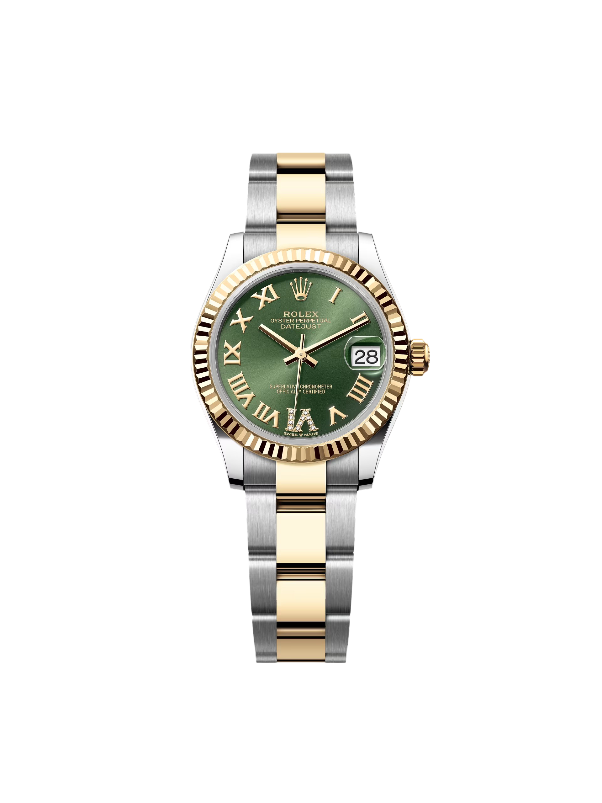 8A4AB172-5EC0-5F89-6599-A5DBD5325572 Rolex Datejust m278273-0015/0016 31mm Olive Green Dial Stainless Steel and Yellow Gold Oyster Watch - Image 1