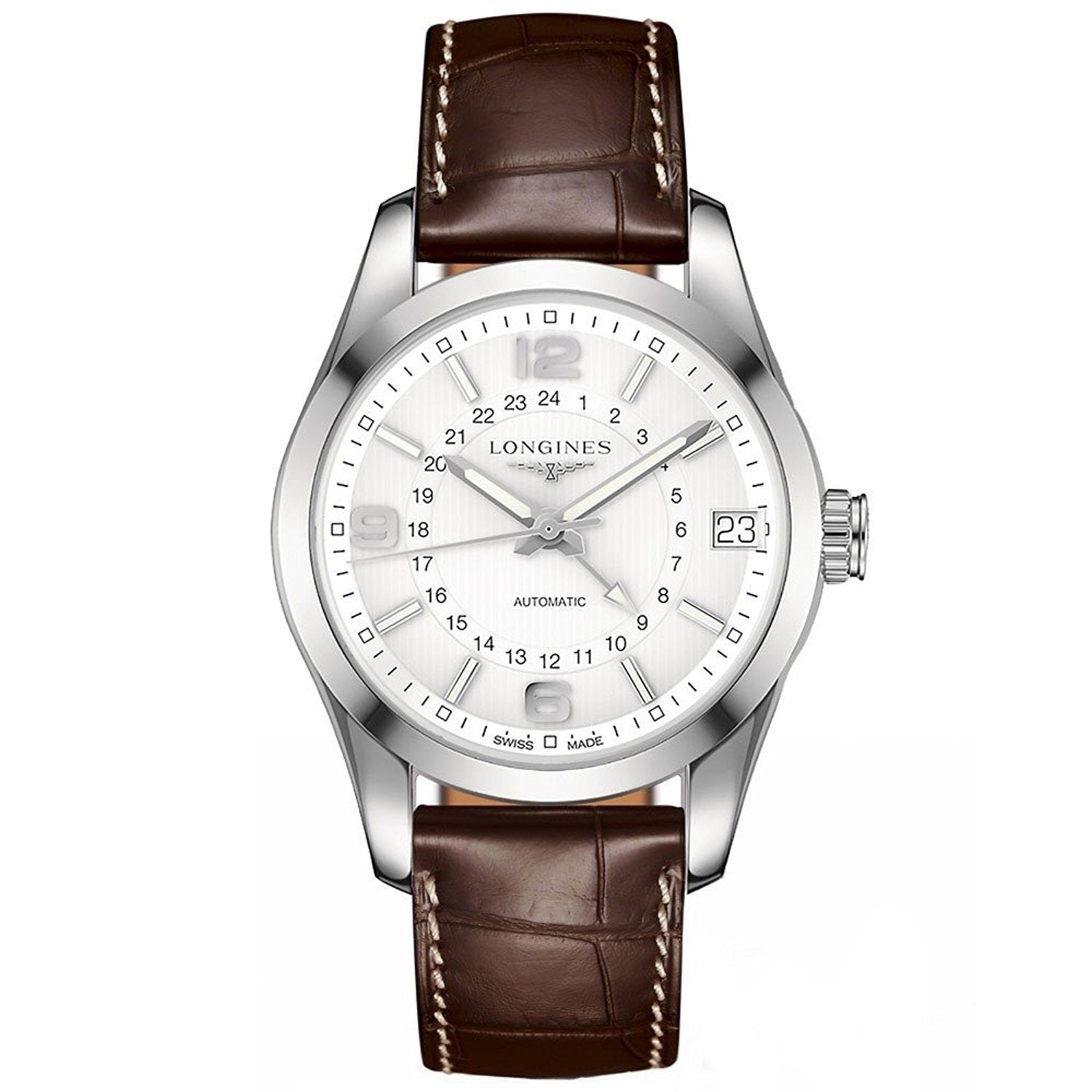 C663ABD9-58B8-ED41-E184-F6EE1CFA1EDF Longines Men's L27994763 Conquest Automatic Brown Leather Watch - Image 1