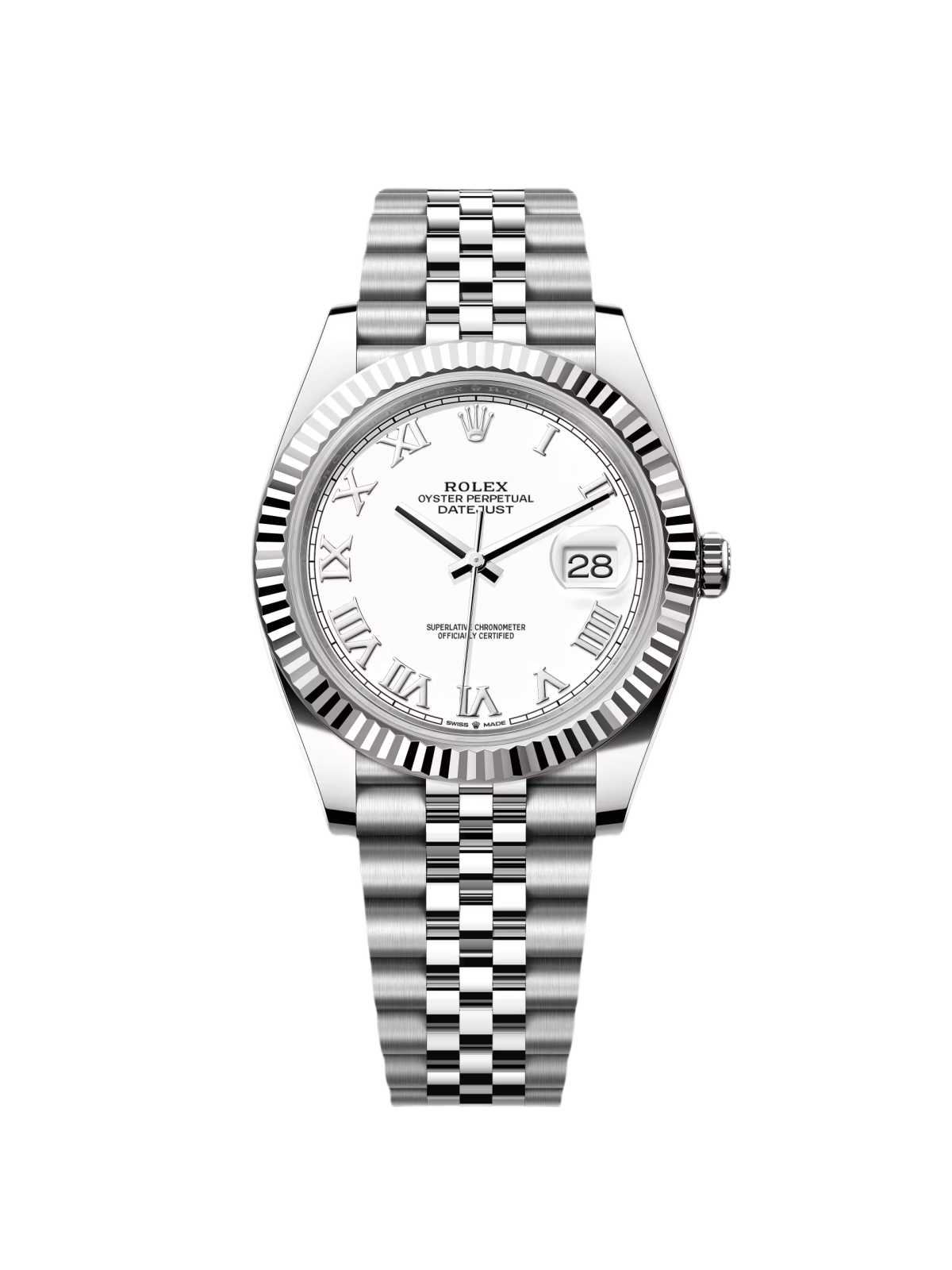FAFBFE20-BFE5-B59C-B2A6-7322733FA36F Rolex Datejust 41mm 126334 White Roman Oyster Stainless Steel Mens Watch - Image 1